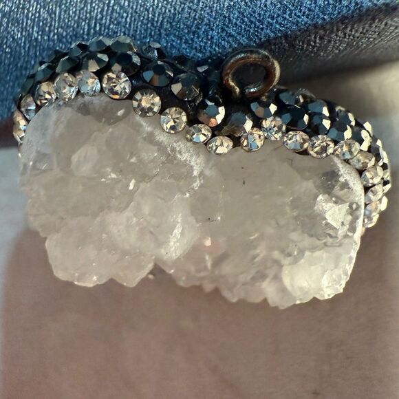 Raw Quartz Crystal Heart Pendant with Rhinestone Border - Picture 13 of 17